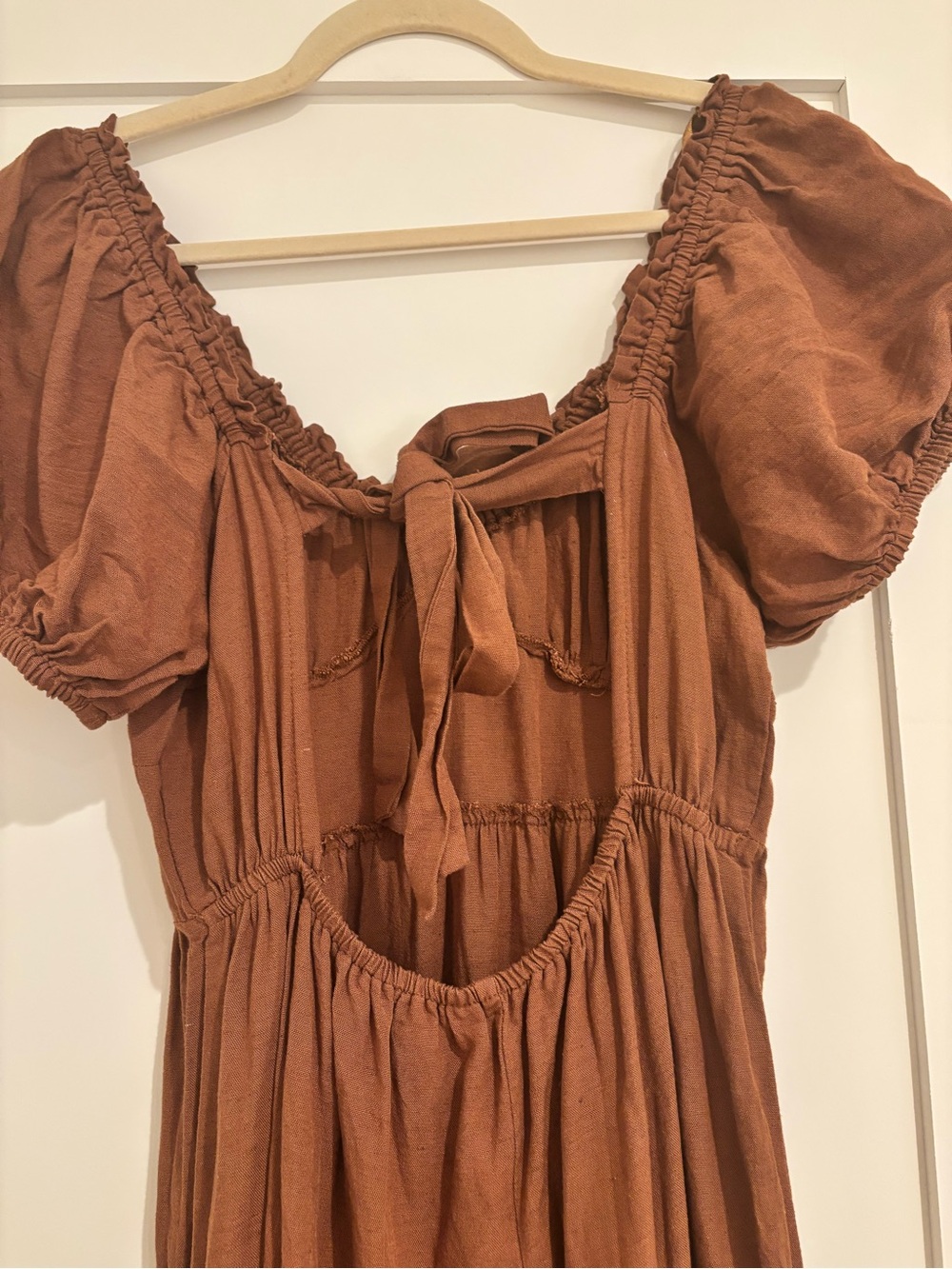 Women’s Brown Puff-Sleeve Dress L - Picture 4 of 7
